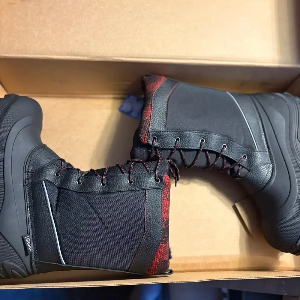 Tundra Mens Kisco Snow Boots 11 Black Red NWT Buffalo Plaid Waterproof Snow